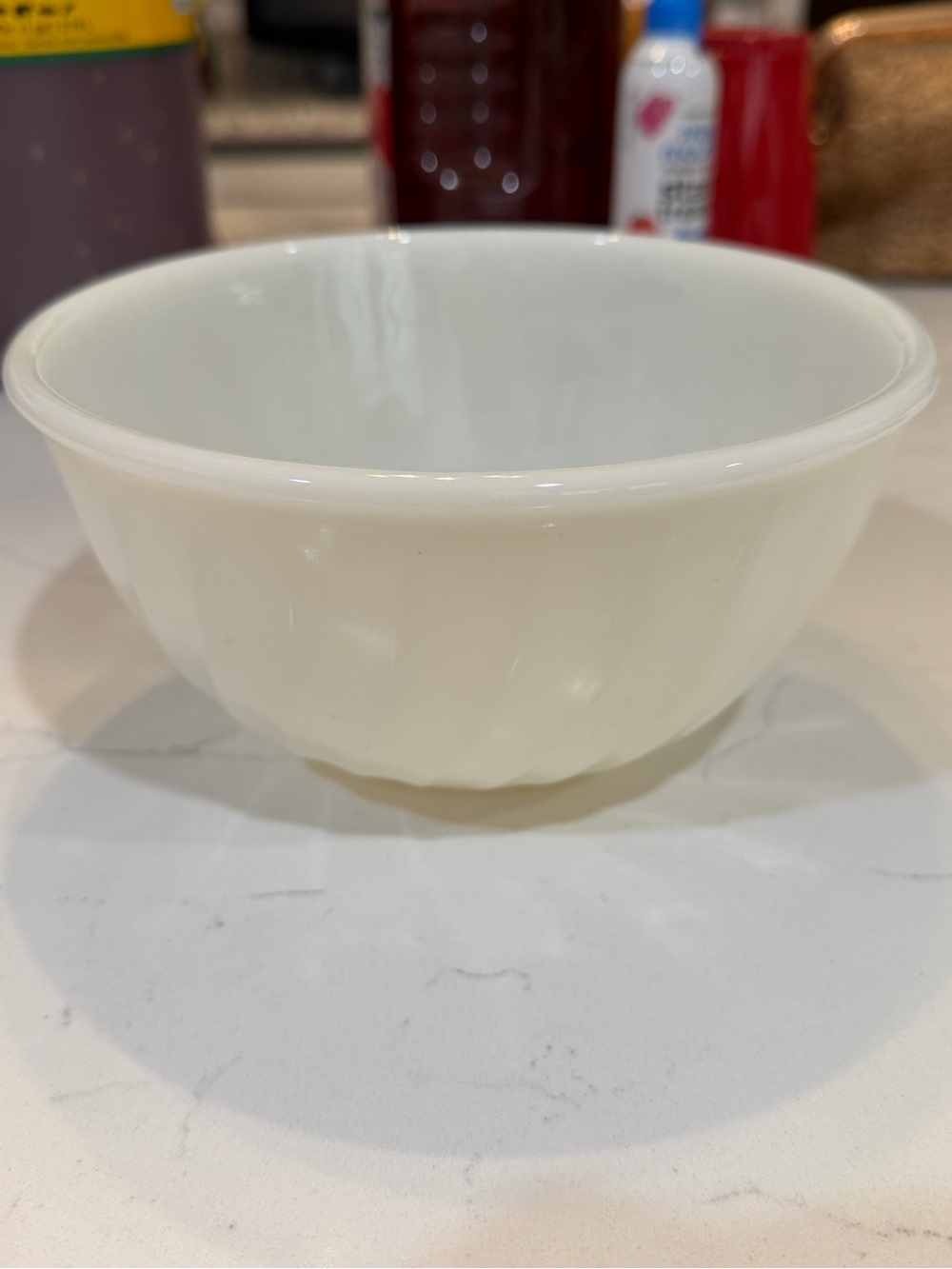 Fire King White Swirl Milk Glass Serving Bowl